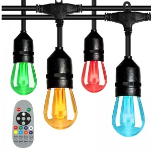 48 pieds Couleurs Changer des lumières de chaîne extérieure, 15 ampoules LED TRAPHIFFRATION DUMMABLE, IP65 IP65 STRIFFERSE, RGBW LUMIÈRES DE CLASSAGE DE FLASHING AVEC RF RELOCITEMENTS, LUCTURES DÉCORATIVES POUR PATIO GARDIN